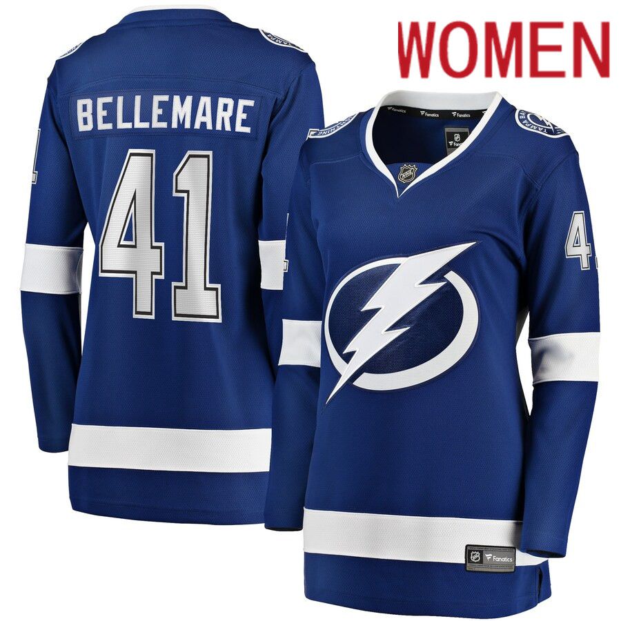 Women Tampa Bay Lightning 41 Pierre-Edouard Bellemare Fanatics Branded Blue Home Breakaway Player NHL Jersey